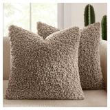 MIULEE Pack of 2 Throw Pillow Covers 24x24 Inch Neutral Khaki Faux Fur Decorative Sherpa Pillow Covers Fuzzy Accent Soft Sheepskin Fleece Cushion Cases for Boho Home Decor Couch Living Room Bed - Reta