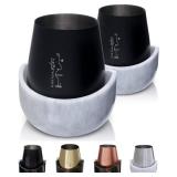 DAMAGE ON ONE SEE PHOTOD Gusto Nostro White Marble Wine Chiller for Glass and Stainless Steel Tumbler Set of 2 - Freezable Wine Glass Chiller Holder - Cool Set of Chillers and Stemless Metal Wine Tumb