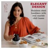 DAMAGE ON ONE SEE PHOTOD Gusto Nostro White Marble Wine Chiller for Glass and Stainless Steel Tumbler Set of 2 - Freezable Wine Glass Chiller Holder - Cool Set of Chillers and Stemless Metal Wine Tumb