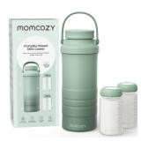 Momcozy 22oz Portable Breast Milk Cooler for Outdoor, Life Saver with 360Â° Total Cooling for 24 Hours, Larger Capacity Travel Breastmilk Chiller with 2pcs Baby Bottles for Breastmilk Storage, Green