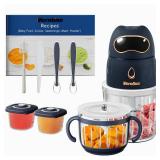 Veroline Baby Food Maker, 10-in-1 Baby Food Processor Set with 2 Glass Bowls (600ml+300ml), Baby Food Blender for Baby Puree, Fruit, Meat, Vegatable, Baby Food Storage Containers, Baby Essentials - Re