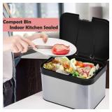 DOES NOT STAY CLOSED Dullrout Compost Bin for Countertop, Compost Bucket Indoor Sealed, Food Waste Caddy, 1.13 Gallon Kitchen Compost Container with Lid, Compact and Easy Clean, Black Matte - Retail: 