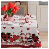 XCHI Plaid Love Hearts Valentineâs Day Tablecloth Rectangle Table Cloth Washable Table Covers for Indoor Outdoor Dining Home Party Decorations 60x84 Inch - Retail: $16