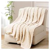 FY FIBER HOUSE Fleece Throw Blanket for Couch 300GSM Super Soft Plush Fuzzy Blankets Lap Blanket for Office Sofa, 50x60 Inches, Beige - Retail: $14