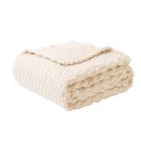 FY FIBER HOUSE Fleece Throw Blanket for Couch 300GSM Super Soft Plush Fuzzy Blankets Lap Blanket for Office Sofa, 50x60 Inches, Beige - Retail: $14