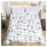 Aircraft Bedding Duvet Cover Set Kids Airplane Print Bedding Set Boys Girls Decor Aircraft Flying Comforter Cover Set Microfiber Sketch Style Blue White Bedspread Cover Bedroom Bedclothes Twin Size - 