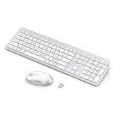 MISSING USB seenda Wireless Keyboard and Mouse Combo, Rechargeable Quiet Keyboard Mouse, Sleek and Ultra Thin Design, Full-Size with Number Pad for Windows, Laptop, PC, Notebook, Desktop- Silver and W