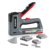 WORKPRO Staple Gun, 6-in-1, Manual Brad Nailer with Staples, Upholstery Stapler Nail Gun for Fixing Material, Decoration, Carpentry, Furniture, Doors and Windows - Retail: $22