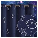 Vangao Navy Blue Kids Curtains for Boys Bedroom Space Theme Blackout Curtains for Kids Nursery Girls Room 72 Inches Length Silver Foil Print Drapes Grommet Top Window Treatments Set 2 Panels - Retail: