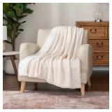 Berkshire Blanket-Sherpa Throw Blanket, Warm and Soft Loftmink Reversible Throw for Couch, Sofa and Travel, Cream, 50 in x 60 in - Retail: $18