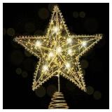Emopeak Iron Art 20 LED Christmas Tree Topper, 8 x 10Inch Indoor Outdoor Star Treetop Light Two Modes (Keep Light ON/Flash) for 1.5Ft to 9Ft Christmas Tree (Gold, 8 x 10 Inch) - Retail: $18