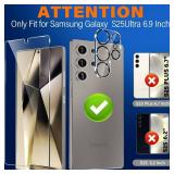 firtstnow 3 Pack Glass Screen Protector for Samsung Galaxy S25 Ultra [6.9 inch] + 3 Pack Camera Lens Protector, 9H Tempered Glass, Fingerprint Unlock, HD Clear Case Friendly Anti-Scratch - Retail: $8