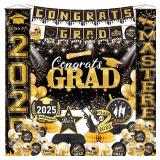 Graduation Decorations 2025, Black And Gold Graduation Party Decorations, Take Pictures Backdrop, Congrats Grad Banner, Graduations Balloon