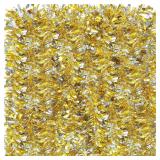 Sosation 100 ft Christmas Tinsel Garland Christmas Tree Twist Garland Bulk Glitter Metallic Streamer Indoor Outdoor Hanging Xmas Decorations(Gold Silver)