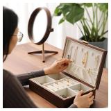 IRIVER BLANK High-end Solid Wood Jewelry Storage Box Ladies Retro Wooden Necklace Jewelry Bracelet Watch Display Box Handmade Wedding Birthday Anniversary Jewelry Collection Box(Single layer) - Retail