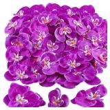 80 Pcs Orchids Artificial Flowers Silk Phalaenopsis Flower Heads Fake Orchids Flowers for Cocktails Drink False Butterfly Orchid Head for Wedding Floral Bouquet DIY Craft Bridal Decor(Dark Purple) - R