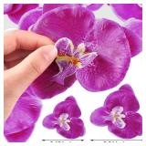 80 Pcs Orchids Artificial Flowers Silk Phalaenopsis Flower Heads Fake Orchids Flowers for Cocktails Drink False Butterfly Orchid Head for Wedding Floral Bouquet DIY Craft Bridal Decor(Dark Purple) - R