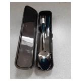 Travel Utensils with Case, 4-Piece Stainless Steel Portable Cutlery Set, Reinforced Case with Buckle Design, Lunch Box for Camping Work School, Include Fork Spoon Knife, Dishwasher Safe, Black - Retai