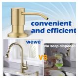 Gold Soap Dispenser for Kitchen Sink, WEWE Brushed Gold Soap Dispenser with Long Spout and Gold Soap Pump Built in Countertop Under Sink Stainless Steel - Retail: $25