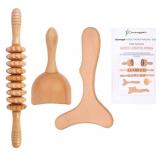 Komogir 3-in-1 Wood Therapy Massage Tools Lymphatic Drainage Massager Wooden Massager for Maderoterapia,Anti-Cellulite, Body Sculpting & Contouring - Retail: $20