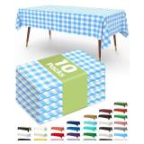 Pureegg Plastic Table Cloth Disposable 10 Pack, 54 x 108 Inch Table Cloths, Party, Picnic, Decorative Gingham Tablecloths, Rectangle, Blue and White Checkered Cover, Leakproof & Sturdy, Blue Plaid - R