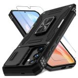 DEERLAMN Case for Samsung Galaxy S24 6.2-Inch with Slide Camera Cover+Screen Protector(1 Pack), Rotated Ring Kickstand Military Grade Shockproof Protective Cover-Black - Retail: $7