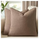 Woaboy 28x28 Inch Euro Sham Set of 2 Decorative Linen Solid Throw Pillow Covers Boho Accent Farmhouse Couch Pillowcases Modern Netural Home Decor for Bed Couch Sofa Living Room,Light Brown - Retail: $