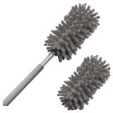 Microfiber Duster for Cleaning, Tukuos Hand Washable Dusters with 2pcs Replaceable Microfiber Head, Extendable Pole, Detachable Cleaning Brush Tool for Office, Car, Window, Furniture, Ceiling Fan - Re