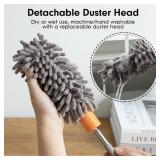 Microfiber Duster for Cleaning, Tukuos Hand Washable Dusters with 2pcs Replaceable Microfiber Head, Extendable Pole, Detachable Cleaning Brush Tool for Office, Car, Window, Furniture, Ceiling Fan - Re