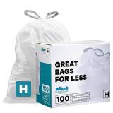 Plasticplace Trash Bags, Compatible with Simplehuman Code H, 8-9 Gallon Trash Can Liners, White Drawstring Garbage Bags, 100 Count Heavy Duty - Retail: $25
