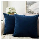 MIULEE Velvet Throw Pillow Covers 14x14 Inch, Pack of 2 - Dark Blue, Soft Solid Small Decorative Pillow Covers Modern Luxury Home Decor for Couch Chair Sofa Bedroom Livingroom Car - Retail: $14