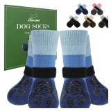 EXPAWLORER Anti Slip Dog Socks to Prevent Licking Paws,Dog Shoes for Cold Winter, Dog Booties for Hardwood Floors, Dog Boots & Paw Protectors with Grippers for Small Medium Large Senior Dogs Blue XL -