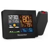 Newentor Atomic Projection Alarm Clock with Weather Station for Bedrooms, Projector Clocks with WWVB Function, Indoor Outdoor Thermometer Wireless, Temperature Humidity Monitor and Weather Forecast - 