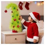NEXSTRON Mini Christmas Tree 20â³ Tabletop Grinch Tree with 13 Christmas Ornament, Whimsical Green Desk Christmas Tree Xmas Gifts for Friends and Family Christmas Decor Party Home Office Indoor - 