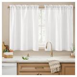 HOMEIDEAS Non-See-Through White Privacy Sheer Kitchen Curtains 36 Inches Long 2 Panels Set Light Filtering Short Tier Curtains for Living Room Bedroom Cafe Window Drapes W30xL36 - Retail: $18