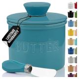PriorityChef Butter Crock with Lid with Water Line, Ceramic French Butter Dish to Leave On Counter, Turquoise - Retail: $18