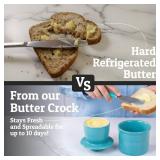 PriorityChef Butter Crock with Lid with Water Line, Ceramic French Butter Dish to Leave On Counter, Turquoise - Retail: $18