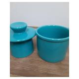 PriorityChef Butter Crock with Lid with Water Line, Ceramic French Butter Dish to Leave On Counter, Turquoise - Retail: $18