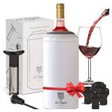 12 DegrÃ©s Wine Chiller Set - Perfect Wine Gifts for Women & Men - Stainless Steel Insulated Wine Cooler with Wine Pump, Aerator & 4 Stoppers (White Matte) - Retail: $40