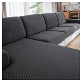 QIANMEW Couch Cushion Covers, Comfort Soft Magic Sofa Covers Washable Stretch Resistant Slipcovers for Sectional and L Shaped Seats Furniture Protectors for Pets (1PC X Large Sofa Cover, Dark Gray) - 
