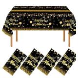 NOVWANG Happy New Year Tablecloths, 4 Pack Black and Gold Tablecloth New Year Plastic Disposable New Year