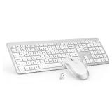 Wireless Keyboard and Mouse Combo - Full Size Slim Thin Wireless Keyboard Mouse with Numeric Keypad 2.4G Stable Connection Adjustable DPI (White & Silver) - Retail: $34