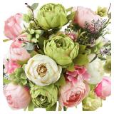 FiveSeasonStuff Artificial Peony Bouquet, Pink, Beige & Green Silk Flowers for Wedding Centerpieces, Bridal Bouquets & Home Decor â Spring Waltz - Retail: $30