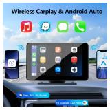Portable Wireless with Apple CarPlay and Android Auto Screen for Car, 7\" HD Touch Screen Car Stereo with Mirror Link, Bluetooth 5.2, Backup Camera, AUX,FM Transmitter for All Vehicle - Retail: $45