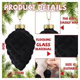 Sosation 12 Pcs Christmas Pinecone Glass Ornaments Christmas Velvet Vintage Hanging Pine Cone Glass Ornaments for Xmas Tree Fall Thanksgiving Day Decoration(Black)