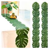 AerWo 2Pcs Artificial Palm Leaves Green Table Runner, Summer Tropical Leaf Table Runners 72 inches Long for Wedding Moana Jungle Safari Tropical Hawaiian Luau Party Decorations - Retail: $15