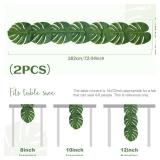 AerWo 2Pcs Artificial Palm Leaves Green Table Runner, Summer Tropical Leaf Table Runners 72 inches Long for Wedding Moana Jungle Safari Tropical Hawaiian Luau Party Decorations - Retail: $15