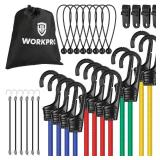 WORKPRO Bungee Cords Heavy Duty Outdoor - 30PCS Bungee Cords with Hooks in a Storage Bag Includes 10\", 18\", 24\", 30\", 36\", 48\" Bungie Cord Bundle Assortment with Metal Hook, Bungee Straps - Reta
