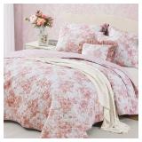 BLOOMHAVEN Quilt Set Queen Size, Dusty Rose Floral Quilt Sets, Reversible Bedspread Lightweight and Breathable for All Seasons, Soft Quilted Bedspread with 2 Pillow Shams - Retail: $50