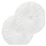 HIG Set of 2 Decorative Round Pleated Throw Pillows, Classy Accent Pumpkin Throw Pillows with Center Button, Vintage Velvet Floor Pillows for Sofa Vanity Chair Bed, White, 14.5\" Diameter(Ripple) - Re